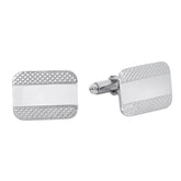 Sterling Silver Large Cushion Rectangle Cufflinks with Engine Turned Sides